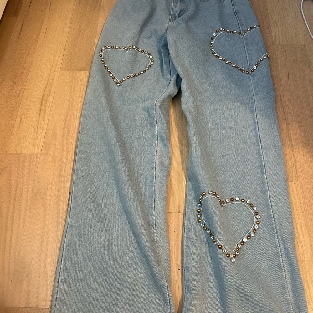 Forever 21 Light Blue Heart Embellished Jeans